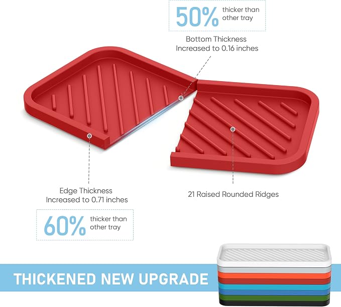 Silicone Sponge Holder-Large Thick Durable 10" Sink Organizer Tray-Kitchen | Thick Durable Sponge Caddy, Large Sink Tray, Dish Soap & Scouring Pad Holder, Countertop Drip Tray, Easy Clean, Rust-Proof