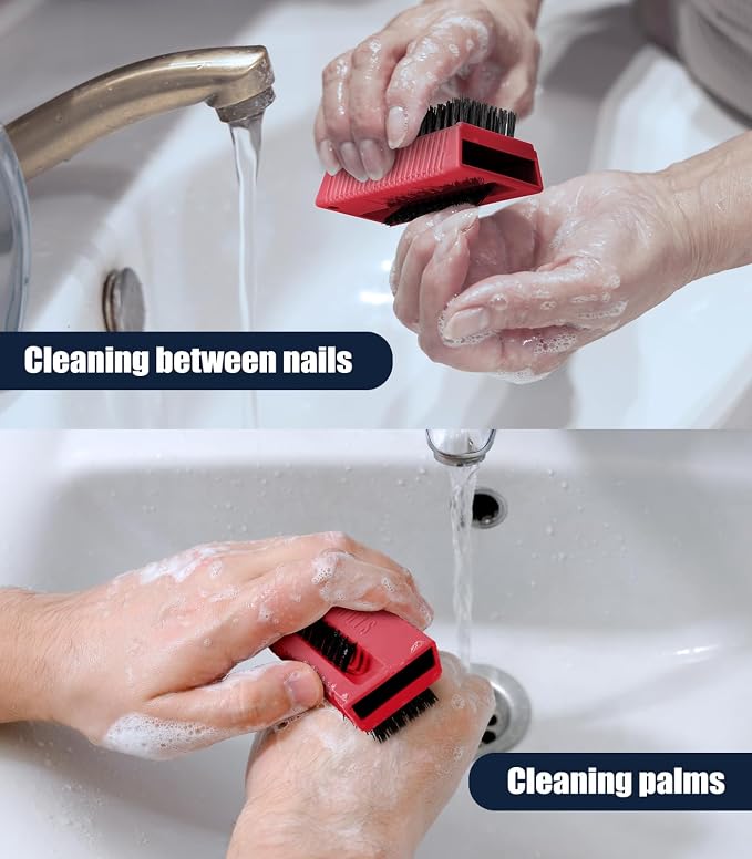 Larbois Nail Brush for Cleaning Fingernails, 2Pack Heavy Duty Nail Brushes Remove Dirt and Paint Fingernail Brush Deep Cleaning Mechanical Nail Scrub Brush Two-Sided with Hanging Rope, （Red）