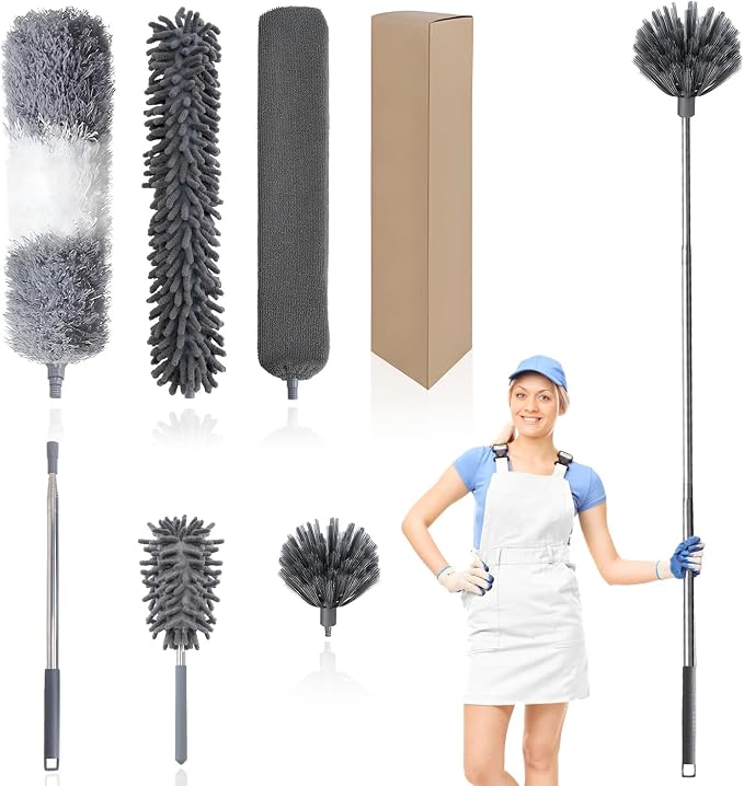 Ceiling Fan Cleaner Duster,Extendable High Duster with 2m Retractable Pole and Washable Microfiber Heads, Ideal for Home and Commercial Cleaning in Hard-to-Reach Areas (6)