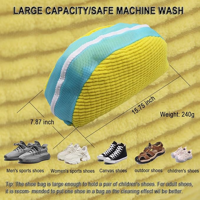 Shoe Washing Machine Bag,Blue and white stripes Mesh Shoe Washing Bag for Washing Machine - Large Size Fits various Shoes, Chenille Fabric Protection, Zipper Laundry Bag for Sneakers (2 Pcs) (Yellow)