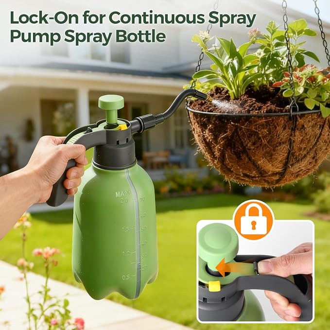 T4U Pump Sprayer 0.5 Gallon, Garden Spray Bottle with Flex Wand | Flexible long-reach nozzle for hanging baskets and hard-to-reach plants; hand pump for lawn care, cleaning and car detailing
