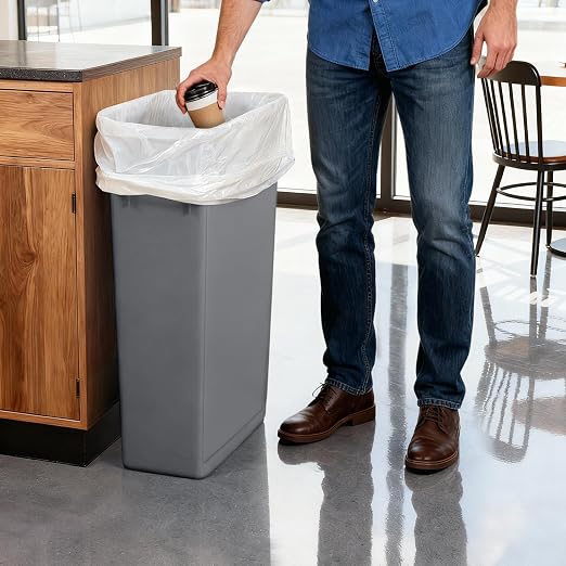 PLASTIC PRINCE 23 Gallon Slim Trash Can Kitchen, Commercial Tall Trash Bin Narrow, Rectangular Slim Jim Skinny Garbage Can for Home Garage Cabinet Restaurant, 6 Pack, Gray