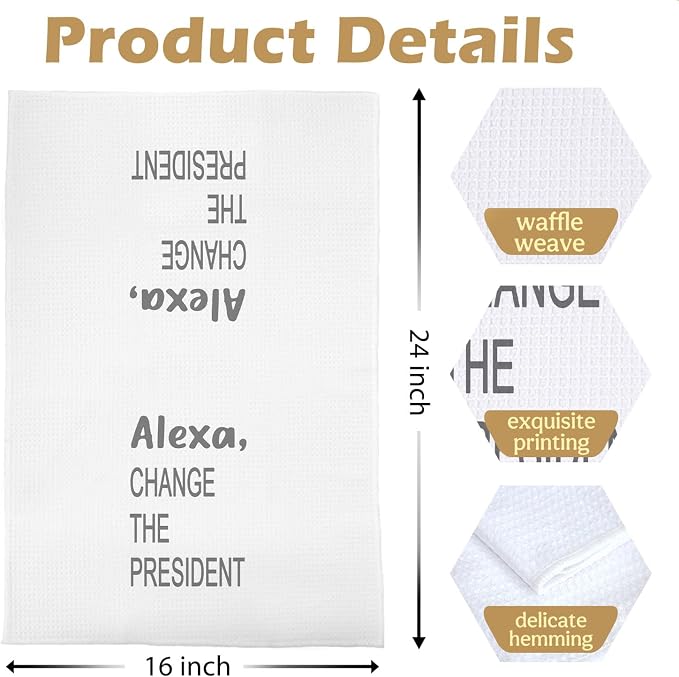 Funny Political Kitchen Towels - Funny Decorative Waffle Dish Towels, Change The President Hand Tea Towel, 16x24 Inches - Gray