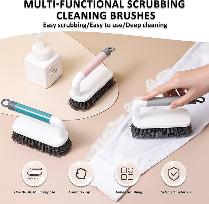 Scrub Brush, Scrubbing Cleaning Brushes, Heavy Duty Cleaning Brushes with Handle, for Shower, Bathroom, Carpet, Kitchen and Bathtub Scrubber, 2 Pack (Blue)