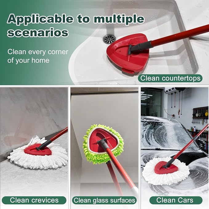 Mop Head Replacement for O Cedar, Spin Mop Replacement Head for Ocedar Easywring 1 Tank System, Mop Heads Includeds 4 Mop Replacement Heads , 1 Spin Scrub Brush & 1 Base