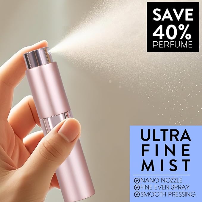 8ML Perfume Atomizer 4pcs Blue Cologne Travel Spray Bottle with Bag | Empty Cologne Dispenser, Portable Sprayer, Travel Essentials for Men and Women, Twist Type Refill, Small Bottles