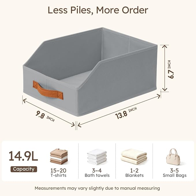 Homsorout Fabric Storage Bins for Organizing - 4 Pack Large Trapezoid Collapsible Storage Bins with Front Handle, Closet Organizers and Storage for Bedroom, Home Shelves, Small Spaces, Grey