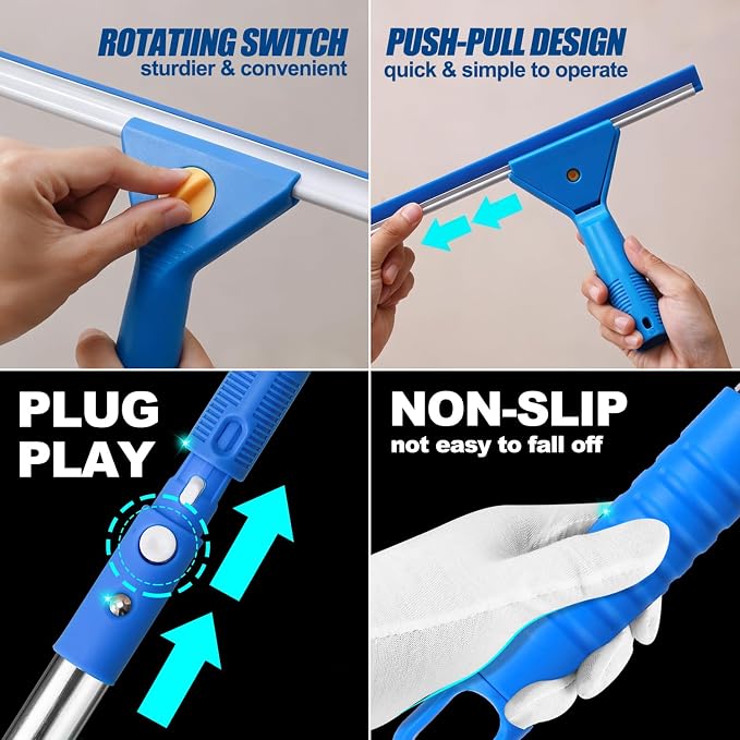 Professional Window Cleaning Kit, 76" Squeegee & Scrubber with 3 Gal Bucket | Complete Window Cleaning Kit 76" Long Handle Window Squeegee 3 Gallon Cleaning Bucket Included Versatile Window Washing Tool