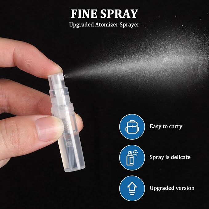 Chiallco Mini Perfume Sample Bottles, 3 ml Plastic Small Spray Bottle 10 Pack, Fine Mist, Portable Perfume Travel Refillable Bottle, Upgraded atomizer sprayer, Clear