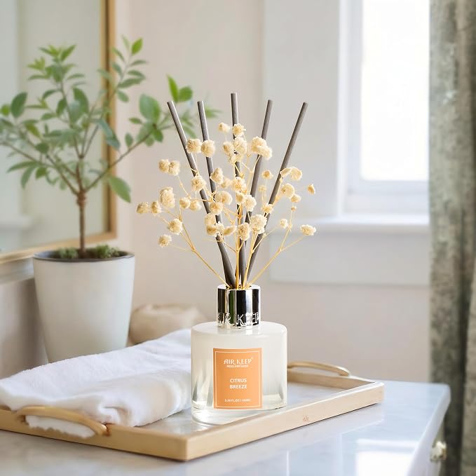 Reed Diffuser Set,3.38 fl oz (100 ml) - Citrus Breeze Oil Diffusers with 8 Reed Sticks, Home Fragrance Reed Diffuser for Bathroom Shelf Decor