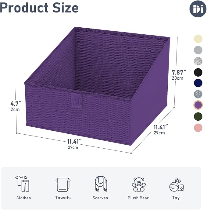 DIMJ Closet Storage Bins 8 Pack - Fabric Trapezoid Closet Organizer Bin, Foldable Storage Baskets for Shelves, Closet Shelf Organizer, Clothing Storage Box for Toys, Books, Towel, Clothes, Purple