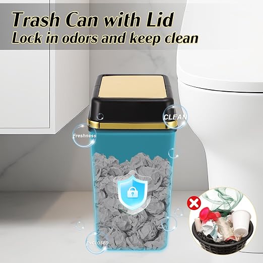 Bathroom Trash Can with Lid 4 Gallon Trash Can with Swing Lid Small Garbage Can Black Bathroom Trash Can with 150 Counts Trash Bags for Kitchen Bedroom Office Dorm