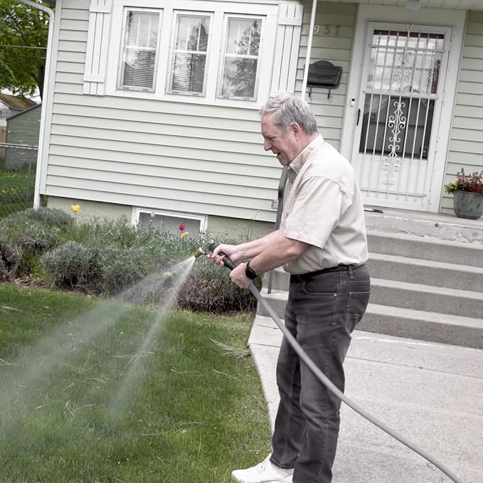 YOTOO Garden Hose 50FT, Lightweight, Durable, Flexible, Non-Expanding, Kink-Free Water Hose with Solid Brass Fittings for Outdoor, Watering flants and flowers, Car Wash, Gray