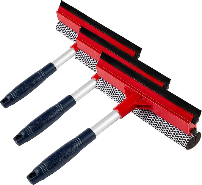 Window Squeegee for Window Cleaning, Window Cleaner Tool for Car Windshield, Shower Door, Boat | 2-in-1 Mini Squeegee for Home | Windshield Squeegee Kit for Car Windows (Pack of 3)