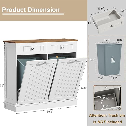 LOUVIXA Trash Can Storage Cabinet, Hidden Trash Can Holder
