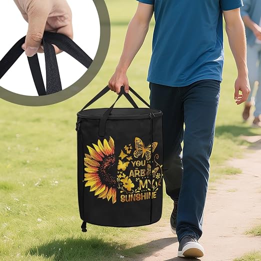 BIGCARJOB Outdoor Trash Can Storage Collapsible Pop-up Recycle Trash Can 22.83x17.71 Waterproof Garbage Bin Bag with Lid and Clip, You are My Sunshine