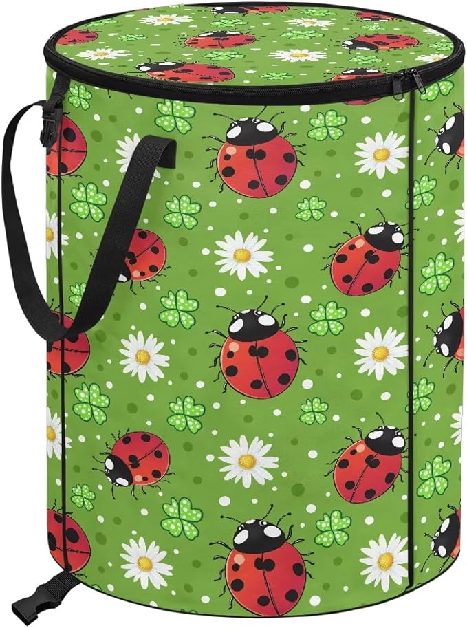 Ladybug 24 Gal Collapsible Trash Can Waterproof Pop-Up Pop up Trash Can for Camping Backyard & Car Travel Easy to Clean Outdoor Garbage Bin Reusable Camping Essentials