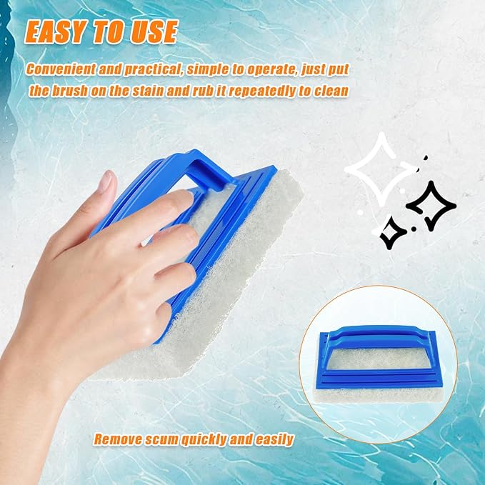 Hand-Held Sponge Swimming Pool Scrub Brush | for Pool Tile & Grout, Walls, Vinyl Liners, Spas, Kitchen, Bathroom, Shower Tile (2 pcs)