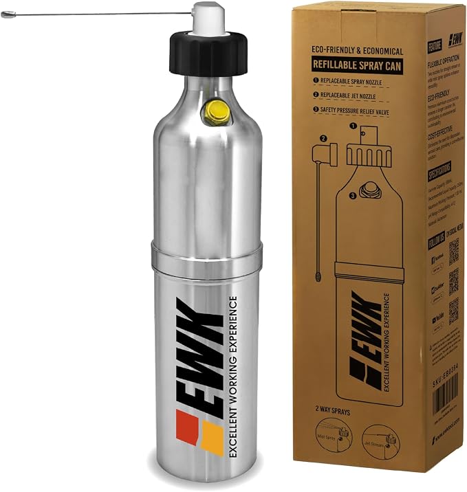 EWK 17 oz (500ml) Refillable Aluminum Aerosol Spray Can for Brake, Engine & Machine Cleaning, Thickened Body, Long Spray Time | Refillable Spray Can, Longer Spray Time