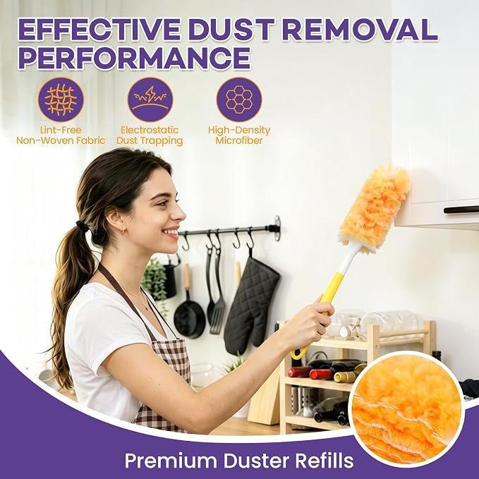 80 Count Duster Refills for Swiffe 360° Dusting Refills with Short Handles | Multi-Surface Microfibre Dusters Kit for Home Office Cleaning, Heavy Duty Disposable Duster Refills