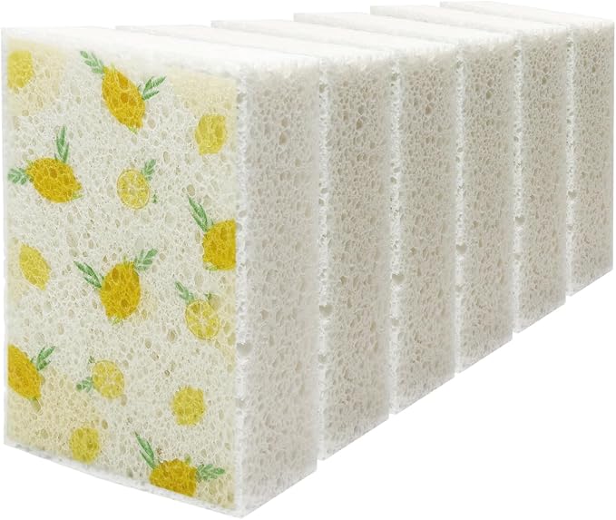 Scratch Scrub Sponge, 6 - Pack Kitchen Sponges for Cleaning Around the Home, Bathroom & More, Large Size Scratch-Free Dish Scrubber, Best for Nonstick Pots and Pans (4" x 6" x 1",Lemon)