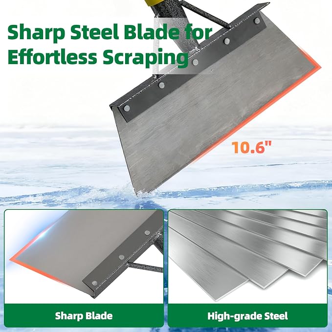 Floor Scraper Long Handle - Ice Removal Tool, Multifunctional Garden Cleaning Flat Shovel, 60" Weed Scraper Heavy Duty Sharp Blade for Lawn Edging,Sidewalk Weeding,Driveway Steps Snow Shovel