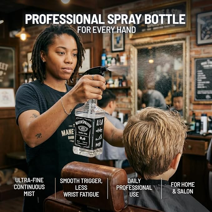 STUDIO LIMITED Barber Spray Bottle, Fine Mist Sprayer for Stylists, Refillable Hair Spray Bottle (500ml/16.9oz, Clear)