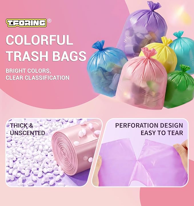 Small 2 Gallon Trash Bags Unscented, 0.78 Mil, Colored, 300 Count | 7.5 Liter Garbage Bag, Plastic Waste Basket Can Liners, Durable, Leakproof, Tear Resistant, for Bathroom Bedroom Home Bulk