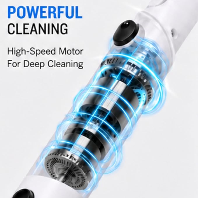 Electric Spin Scrubber, Full-Body IPX7 Waterproof Cordless Bathroom Scrubber, Adjustable Extension Handle, Shower Cleaner Brush for Bathtub Tile Grout Floor Wall, 4000mAh, 6 Brush Heads.