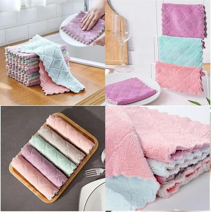 20 Pack Kitchen Dish Cloths Dish Towels, Super Soft and Absorbent Coral Fleece Cloth, Coral Velvet Microfiber Cleaning Cloth, Nonstick Oil Washable Fast Drying Dish Rags for Clean Table, Dish, Glass.