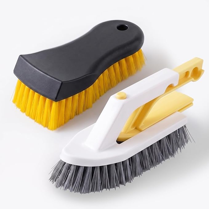 Heavy-Duty Scrub Brush & 2-in-1 Grout Cleaner Brush-2pcs | Scrub Brushes for Cleaning Tile, Floor, Bathtub, Carpet, Sink. Ideal for Kitchen, Bathroom, Shower