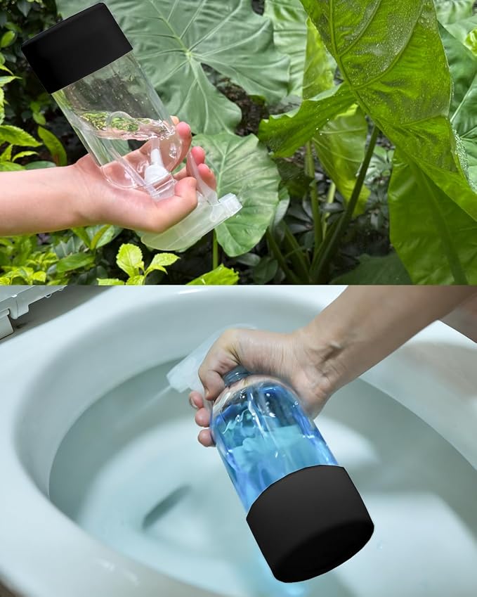 2 Pack 360° Glass Spray Bottles with Silicone Sleeve Black | 360° Inverted Spray Nozzle, Gravity Ball Designed for Cleaning Crack & Crevice, Leak-proof and Pressure-Resistant Design