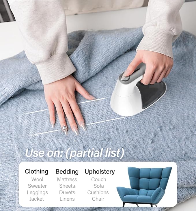 Bymore Fabric Shaver, Lint Shaver, Sweater Shaver for Clothes, White | Large 65mm head and six-leaf blades cover more area in fewer passes for fast, even care on sweaters, couches and furniture
