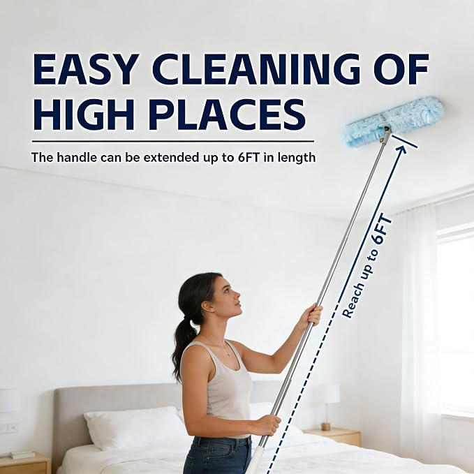 Duster Extended Handle with 20 Pcs Duster Refill for Swiffer | Duster with Extension Pole, Heavy Duty Duster Refills Kit for Ceiling Fan Blades, Cleaning, Dusting, Furniture, Blind