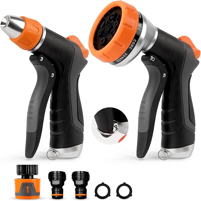 2 Pack Garden Hose Nozzle High Pressure 10 & 2 Water Hose Nozzle | Rust-Proof Thumb Flow Control, Leak-Proof 3/4" NH Fitting, Ideal for Car Washing, Lawn Watering, Garden Care & Patio Cleaning