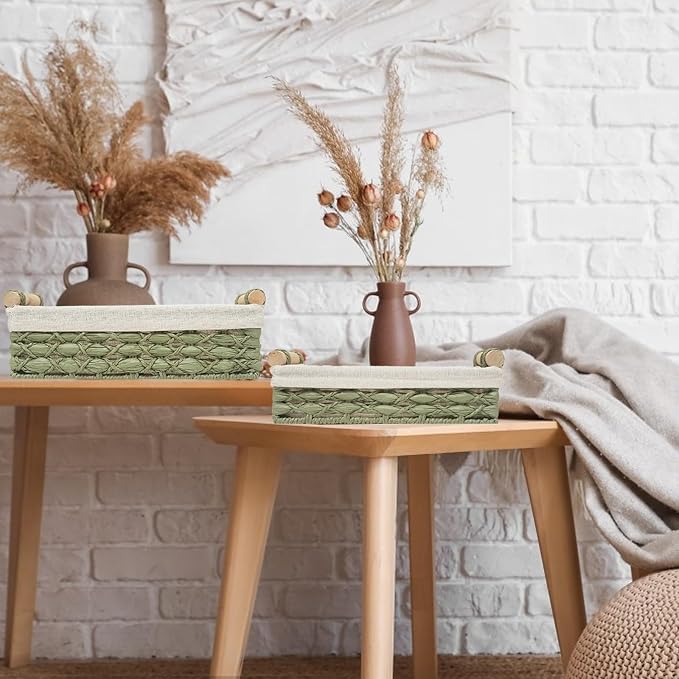 Storage Basket Wicker Baskets for Organizing with Handle Decorative Storage Bins for Countertop Toilet Paper Storage Basket for Toilet Tank Top Small Baskets Set (Set of 2,Green) | Toilet Paper Storage Basket for Bathroom Bedroom Home Farmhouse Decor,S...