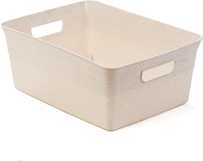 BINO | Plastic Storage Bins, 13 Liter - 3 Pack, Natural | THE BRAIDED COLLECTION | Plastic Bins for Organization | Woven Storage Baskets for Organizing | Pantry Shelf Organizer Basket Container Bin