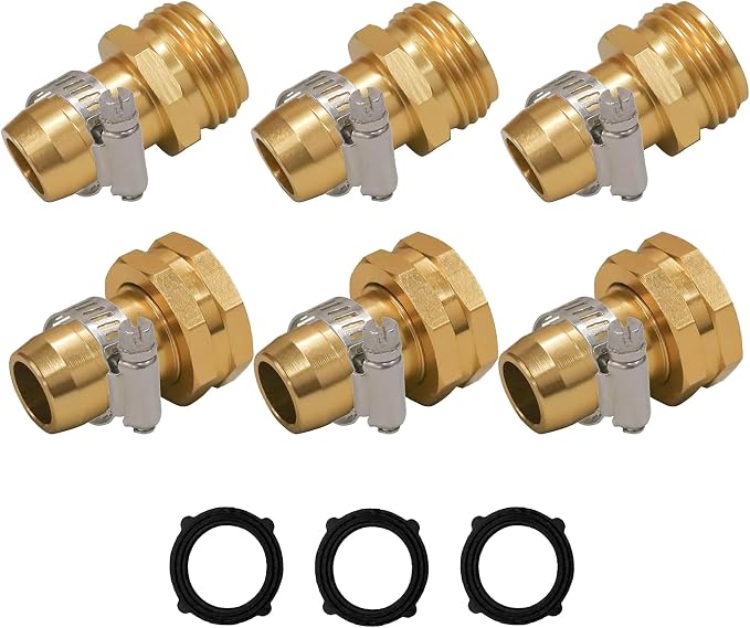 Hourleey Garden Hose Repair Connector with Clamps, Fit for 3/4" or 5/8" Garden Hose Fitting, Male and Female Hose Adapter Water Hose Repair Kit, 3 Set