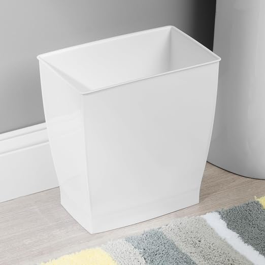iDesign Small Plastic Bathroom Trash Can, Slim Rectangle, 2-Pack, White | Garbage Bin for Bedroom, Office, Dorm