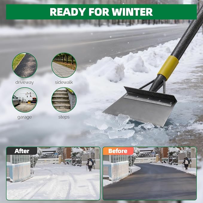Floor Scraper Long Handle - Ice Removal Tool, Multifunctional Garden Cleaning Flat Shovel, 60" Weed Scraper Heavy Duty Sharp Blade for Lawn Edging,Sidewalk Weeding,Driveway Steps Snow Shovel