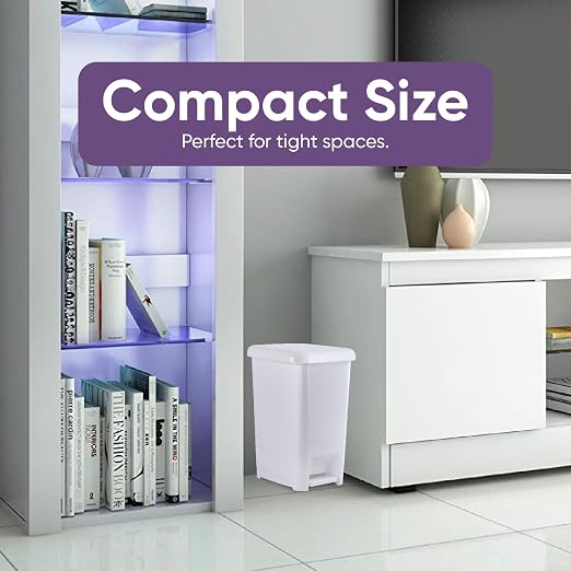 Superio Slim Trash Can with Foot Pedal – 4 Gallon Step-On Dustbin, Small Plastic Garbage Can with Lid, Trash Can for Bathroom, Bedroom, RV, Kitchen, Office, Patio, or Dorm – White Smoke