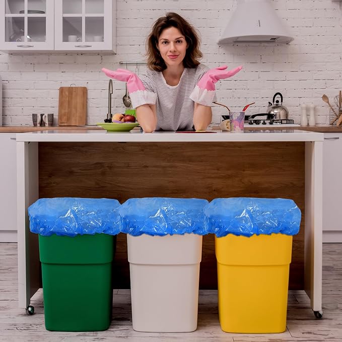 Yeaqee 12 Pcs Trash Can Covers Outdoor 90 Gallon Outside Extra Large Waste Container Cover Garbage Odor Smell Buster with Elastic Rubber Band Plastic Dustproof Cover for Household Kitchen Bin