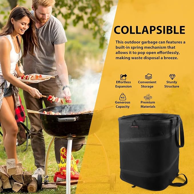 YUDI & GARDEN 19 Gallon Square Collapsible Yard Waste Bin | Collapsible Trash Can for Collecting Weeds, Leaf, Yard, Camping and Party Waste