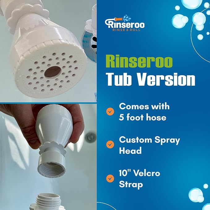Rinseroo Slip-On Bathtub Faucet Sprayer Attachment, 5 Foot Hose | Ultra-Flex Dog Shower Hose Adapter, Portable with Sprayer Pet Showerhead, Attach Tub Spout, No Install for Speedy Washing