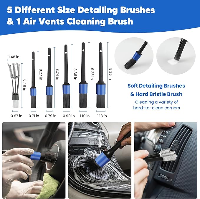 PIMEKOY 17Pcs Car Wash Kit with Bucket for Washing Exterior & Interior Cars | Professional Car Cleaning Kit, 62" Long Handle Car Wash Brush, Mop, Mitt, Duster, Wheel Brush, Detailing Brushes for RV Truck