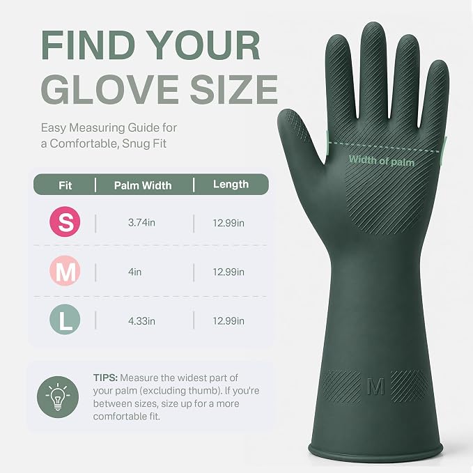 Cleaning Rubber Gloves, Waterproof Non-Slip Long Cuff Dishwashing Household Kitchen Gloves