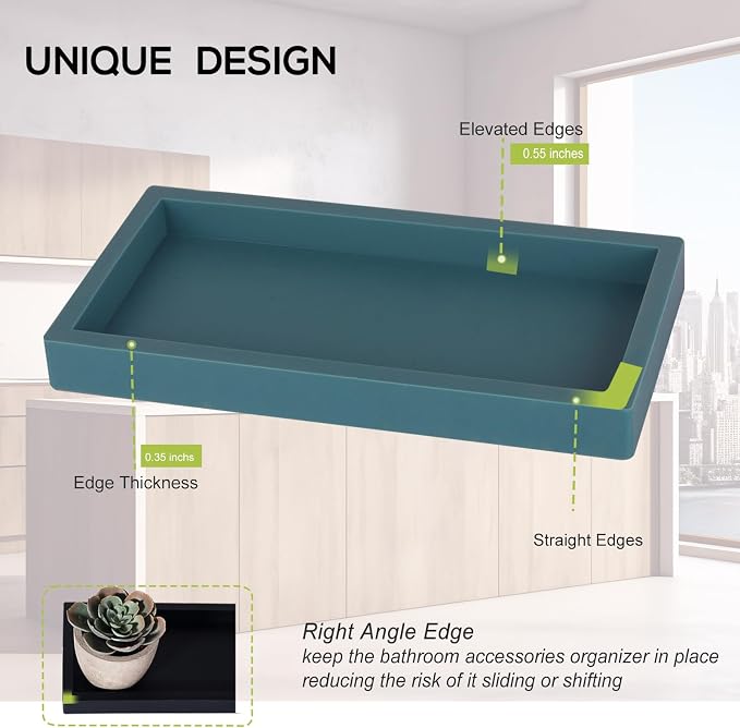 Silicone Bathroom Vanity Tray Dish Soap Holder Sink Organizer, Turquoise | Small, Thickened Silicone, Easy to Clean, Waterproof, Non-Slip, for Countertop, Kitchen, Bedroom, Dresser