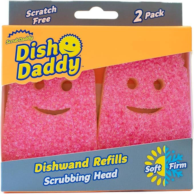 Scrub Daddy Dish Wand Scrubbing Brush Replacement Heads, Soap Dispensing Brushes, Texture Changing Washing Up Sponges, Detachable Dish Daddy Head Sponge Refills, Pink 2 Pack