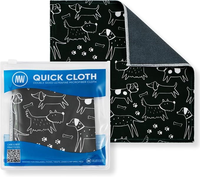 Microfiber Wholesale Quick Cloth Glasses Cleaning Cloths – 8x8 Dogs 1 Pack | with Case | Double-Sided Lens Cleaner for Eyeglasses, Camera, Screens & Glass | Reusable Microfiber Glass Polishing Cloths