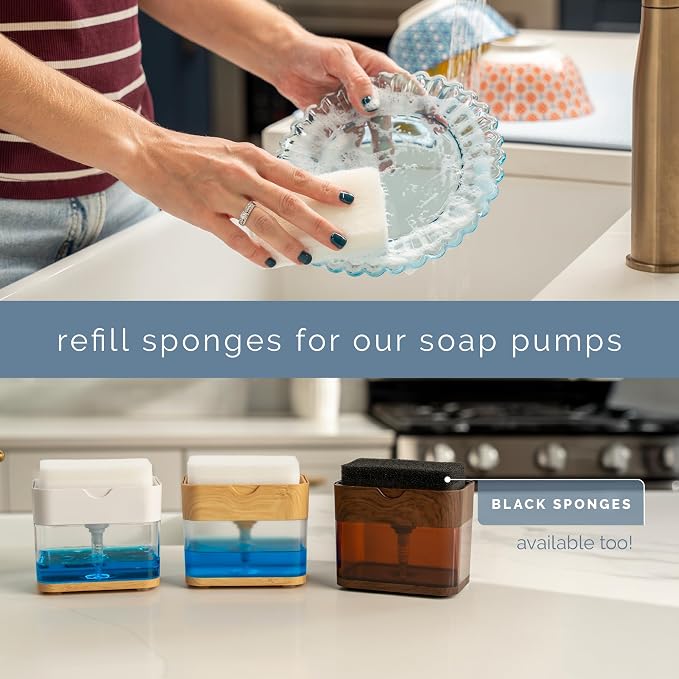 S&T INC. Dish Sponge, 4.3" x 2.8" x 1", 8 Pack, White | 3 Layer Design, Refill Sponge Pack, Gentle Clean for Pots and Pans, Scouring Pad for Tough Messes in Kitchen and Home